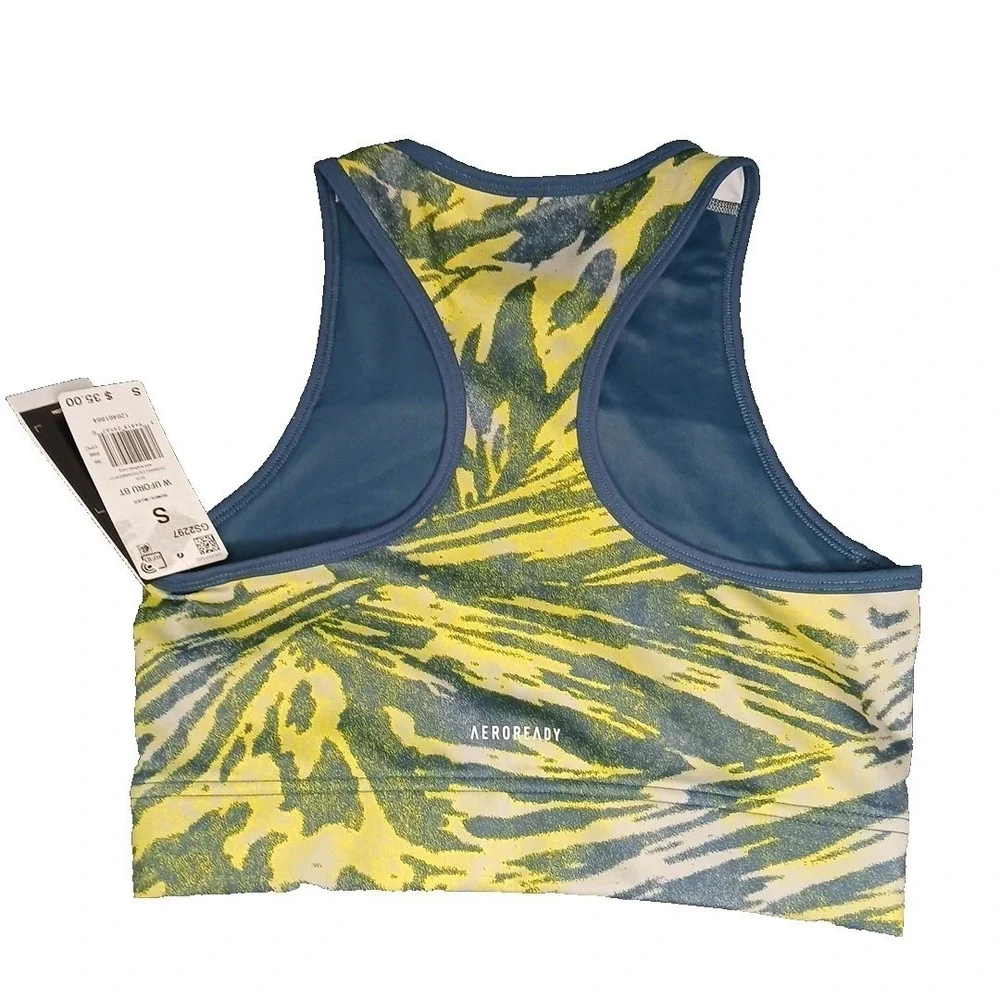 Adidas Racerback Sports Bra‎ Primegreen Aeroready Women's Size Small Teal Yellow